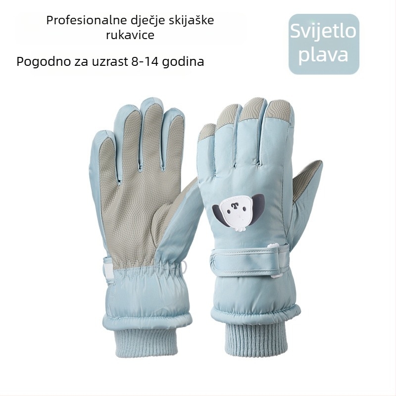 Dječje rukavice za skijanje s karikaturnim uzorkom, topla velur-pamučna podstava, vodootporne, kompatibilne s zaslonom osjetljivim na dodir