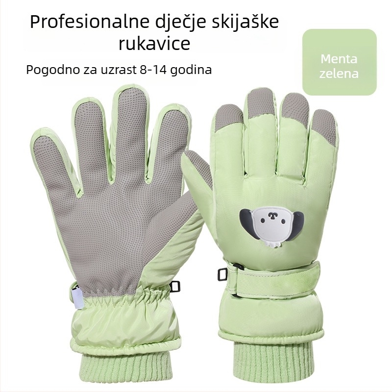 Dječje rukavice za skijanje s karikaturnim uzorkom, topla velur-pamučna podstava, vodootporne, kompatibilne s zaslonom osjetljivim na dodir