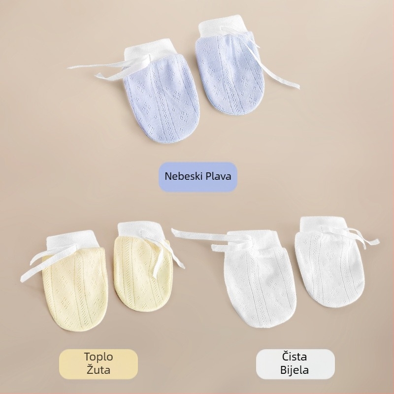 Bebe rukavice, pletene od pamuka, unisex, zaštita od ogrebotina na licu, za dob 0–3 mjeseca, monokromne