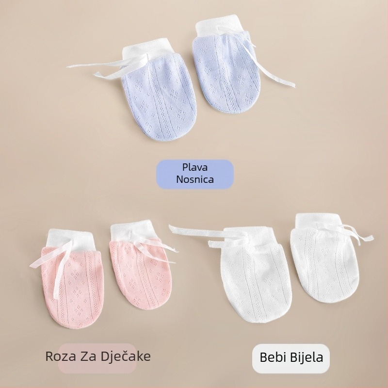 Bebe rukavice, pletene od pamuka, unisex, zaštita od ogrebotina na licu, za dob 0–3 mjeseca, monokromne