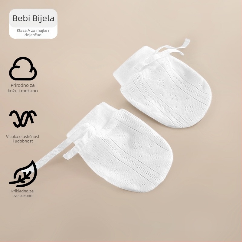 Bebe rukavice, pletene od pamuka, unisex, zaštita od ogrebotina na licu, za dob 0–3 mjeseca, monokromne