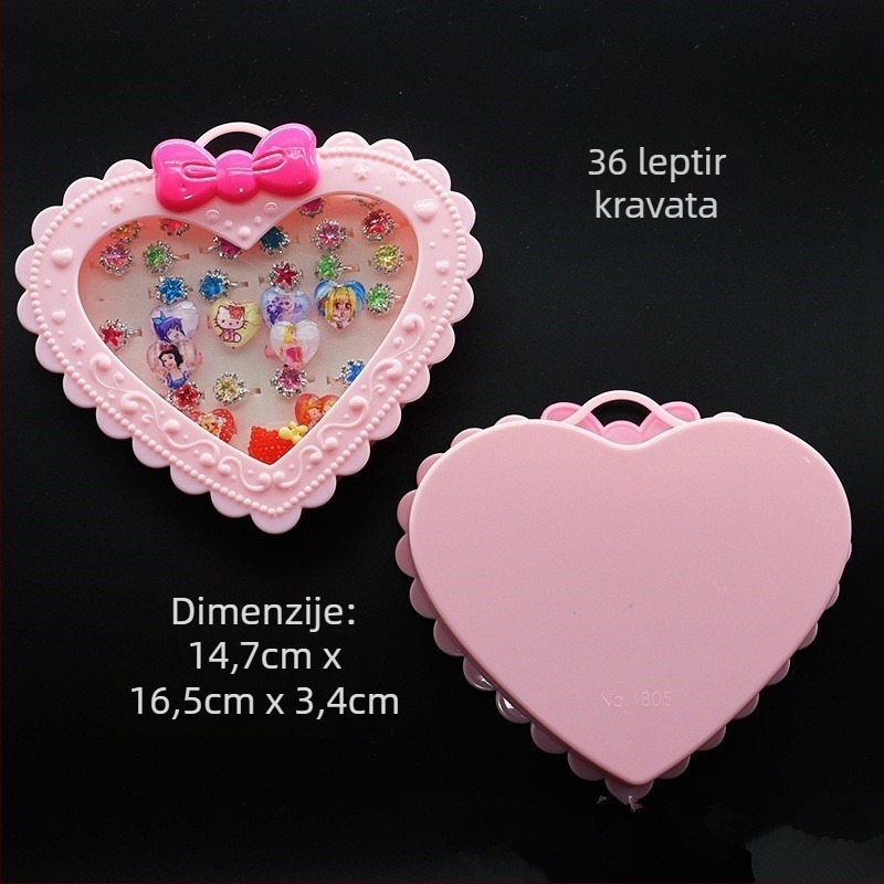 Kutija za šminkanje i nakit za stolni korištenje s dvostrukim ogledalom i srcolikim dizajnom; Serija Princeza; materijali: plast/smola/željezo