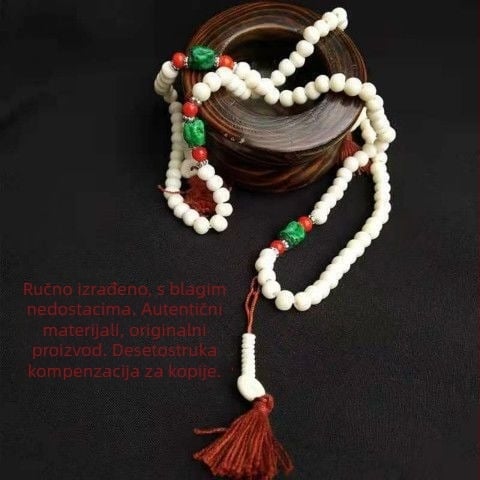 Narukvica s budističkim perlama od prirodne kravlje kosti, 108 perli, nepalski etnički stil, za muškarce i žene