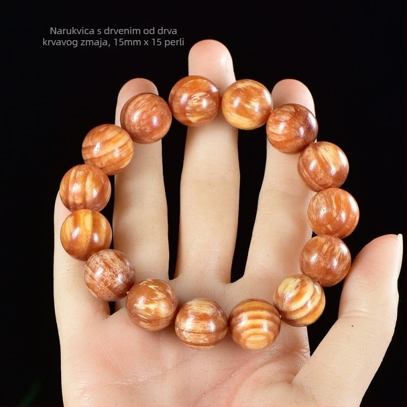 Narukvica s 108 perlica u kineskom stilu od Blood Dragon Wood s jantarovim umetcima