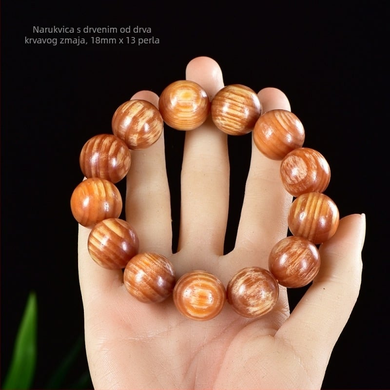Narukvica s 108 perlica u kineskom stilu od Blood Dragon Wood s jantarovim umetcima