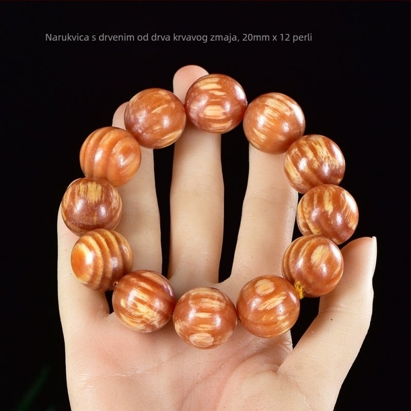 Narukvica s 108 perlica u kineskom stilu od Blood Dragon Wood s jantarovim umetcima