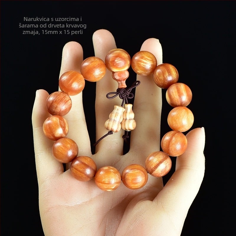 Narukvica s 108 perlica u kineskom stilu od Blood Dragon Wood s jantarovim umetcima