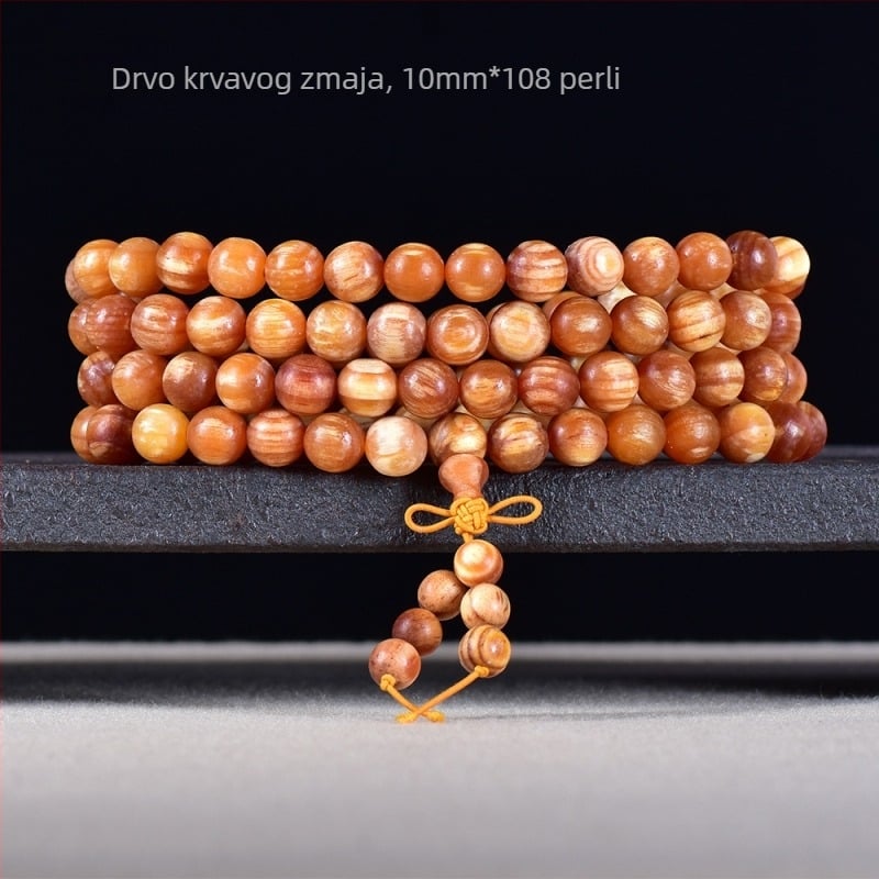 Narukvica s 108 perlica u kineskom stilu od Blood Dragon Wood s jantarovim umetcima
