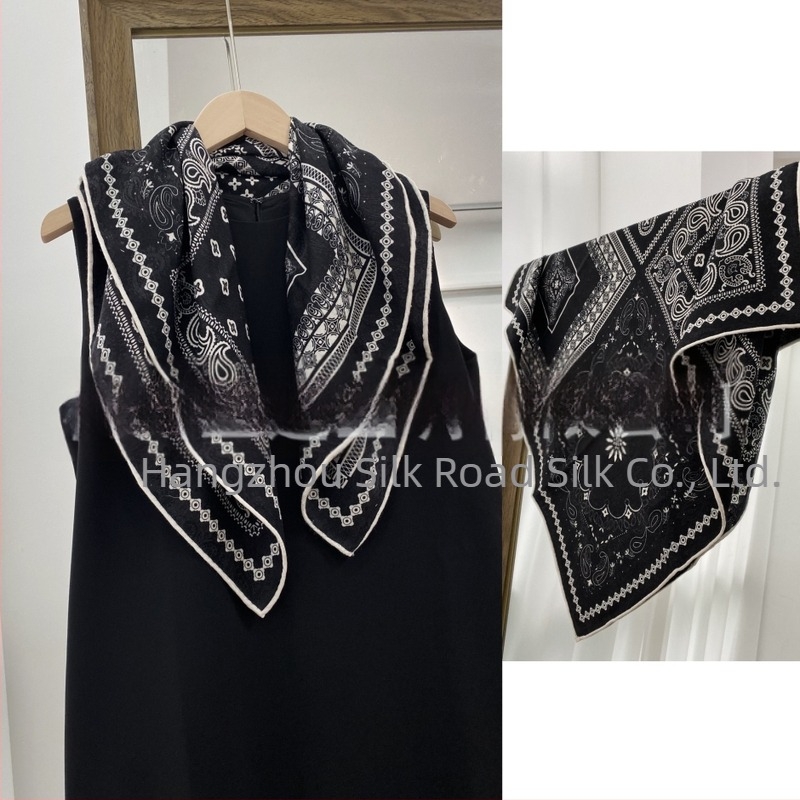 Elegantan jacquard šal kvadratnog oblika od svile i vune, dvostrani otisak, ženski karirani uzorak.