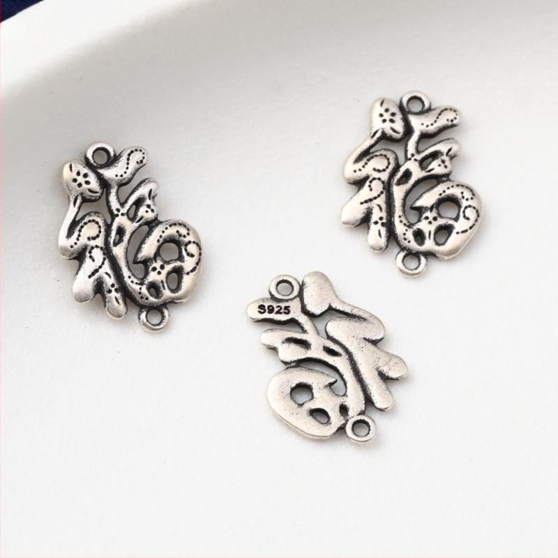 S925 sterling srebrni listni dodatak s OT kopčom, retro stil za DIY nakit