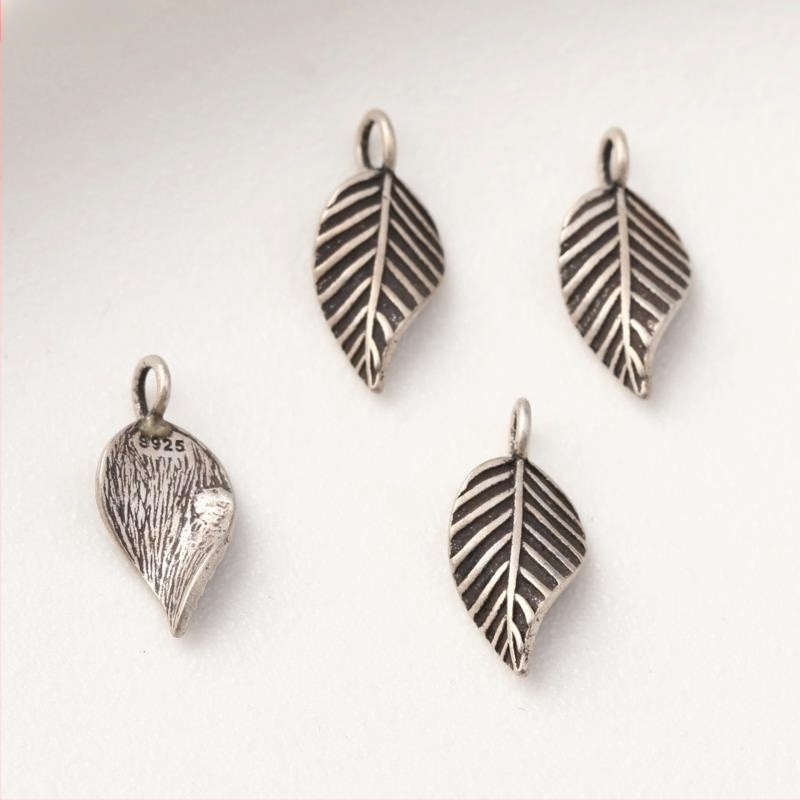 S925 sterling srebrni listni dodatak s OT kopčom, retro stil za DIY nakit