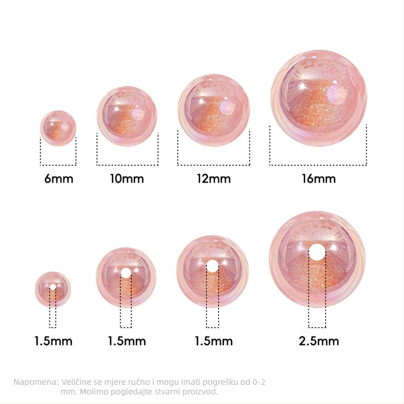 Mermaid 16 mm okrugle perle za DIY nakit – perle s rupom, 20–50 komada, 6 mm perle za narukvicu