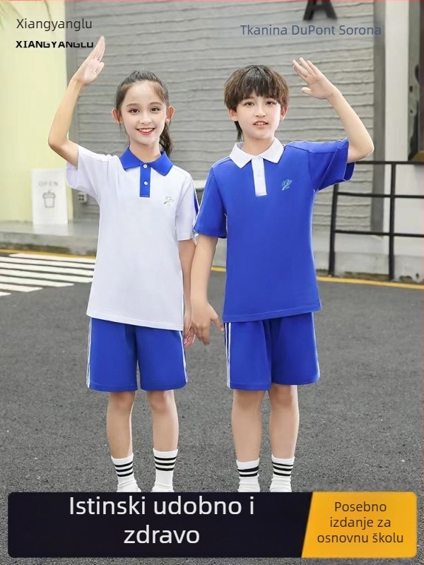 Set školske uniforme za osnovnu školu za jesen i zimu: jakna s dugim rukavima, zimski komplet, zimske hlače, ljetni komplet s kratkim rukavima i hlače – unisex, premium izdanje
