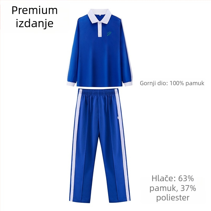 Set školske uniforme za osnovnu školu za jesen i zimu: jakna s dugim rukavima, zimski komplet, zimske hlače, ljetni komplet s kratkim rukavima i hlače – unisex, premium izdanje