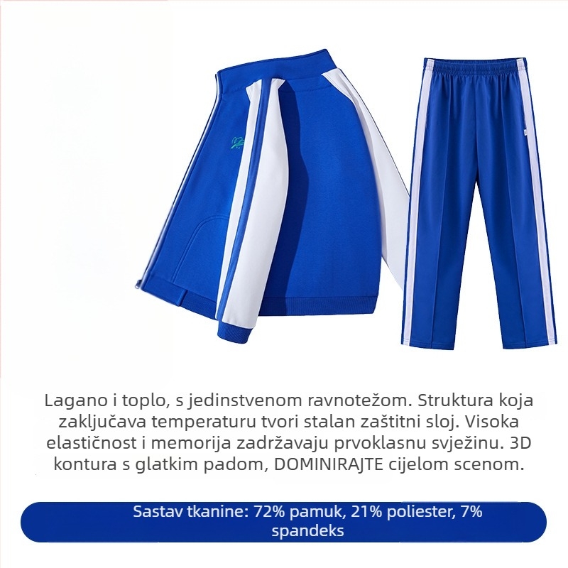Set školske uniforme za osnovnu školu za jesen i zimu: jakna s dugim rukavima, zimski komplet, zimske hlače, ljetni komplet s kratkim rukavima i hlače – unisex, premium izdanje