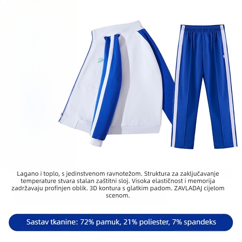 Set školske uniforme za osnovnu školu za jesen i zimu: jakna s dugim rukavima, zimski komplet, zimske hlače, ljetni komplet s kratkim rukavima i hlače – unisex, premium izdanje