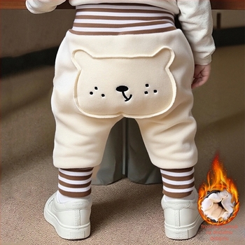 Dječje hlače s flisom, debele, visok pojas, zaštita trbuha, uzorak životinja