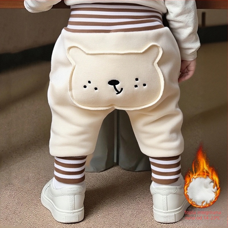 Dječje hlače s flisom, debele, visok pojas, zaštita trbuha, uzorak životinja
