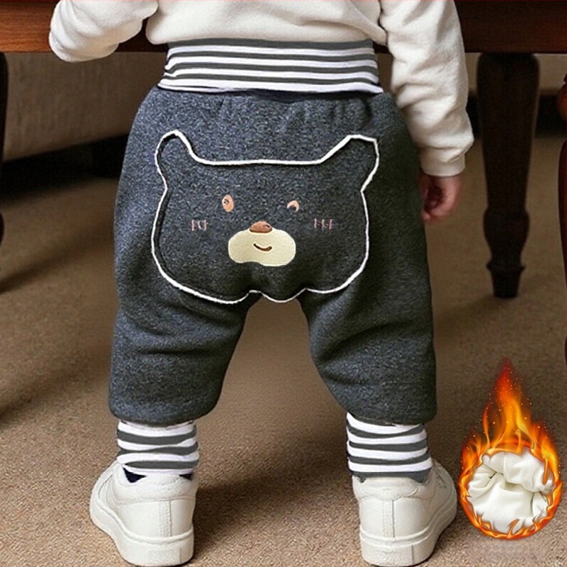 Dječje hlače s flisom, debele, visok pojas, zaštita trbuha, uzorak životinja