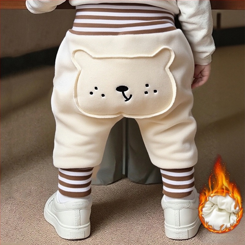 Dječje hlače s flisom, debele, visok pojas, zaštita trbuha, uzorak životinja
