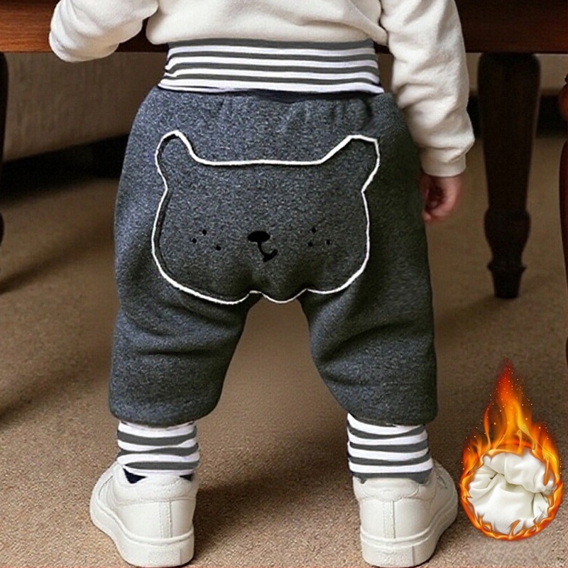 Dječje hlače s flisom, debele, visok pojas, zaštita trbuha, uzorak životinja
