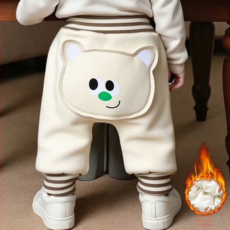 Dječje hlače s flisom, debele, visok pojas, zaštita trbuha, uzorak životinja