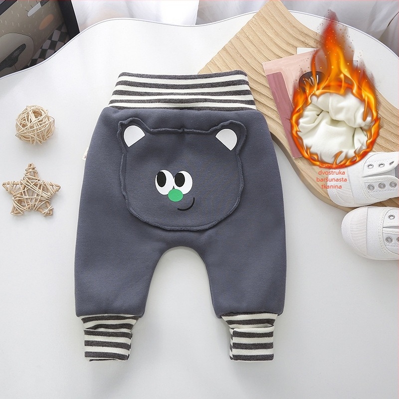 Dječje hlače s flisom, debele, visok pojas, zaštita trbuha, uzorak životinja