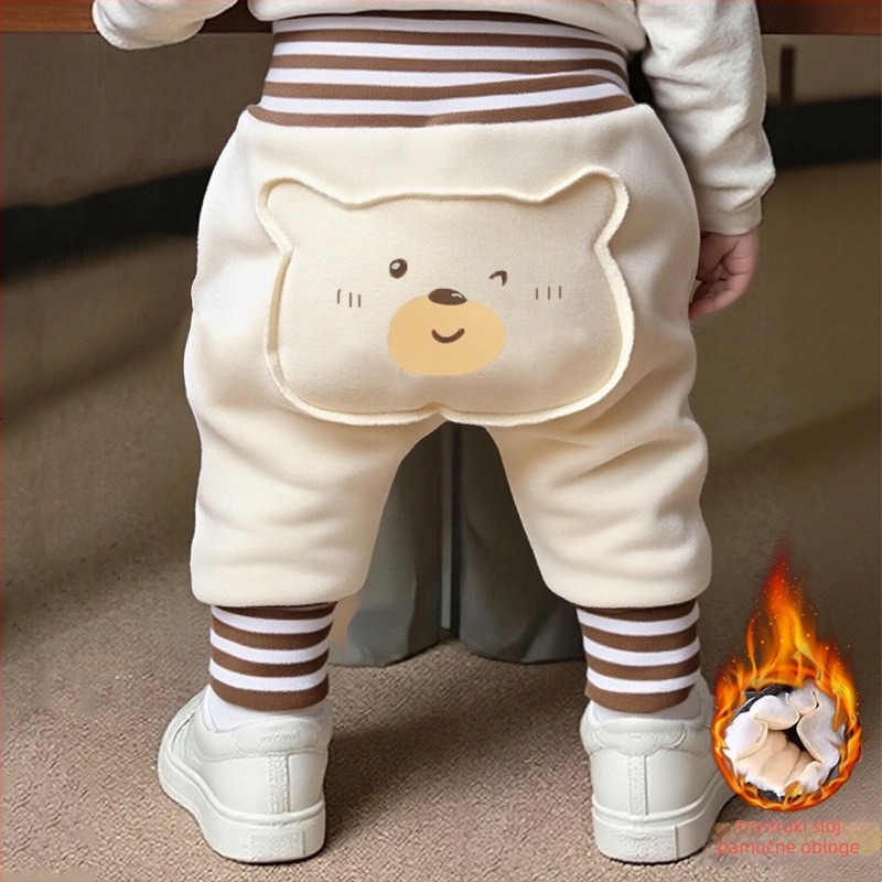 Dječje hlače s flisom, debele, visok pojas, zaštita trbuha, uzorak životinja