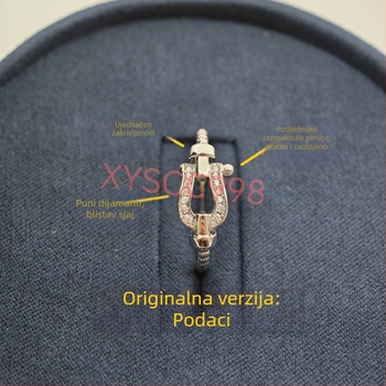 Unisex prsten s potkovom i dijamantima, 925 srebro, 18K pozlata, precizna izrada