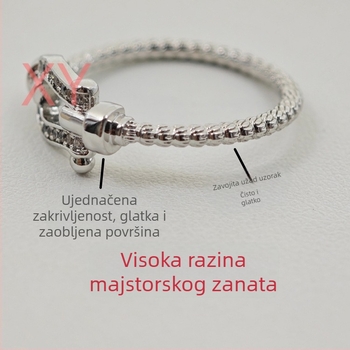 Unisex prsten s potkovom i dijamantima, 925 srebro, 18K pozlata, precizna izrada