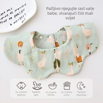 Dječji ubrus od čiste pamuk gaze, motiv latice i vala, upijajući, unisex, pogodan za dojenčad i malu djecu.