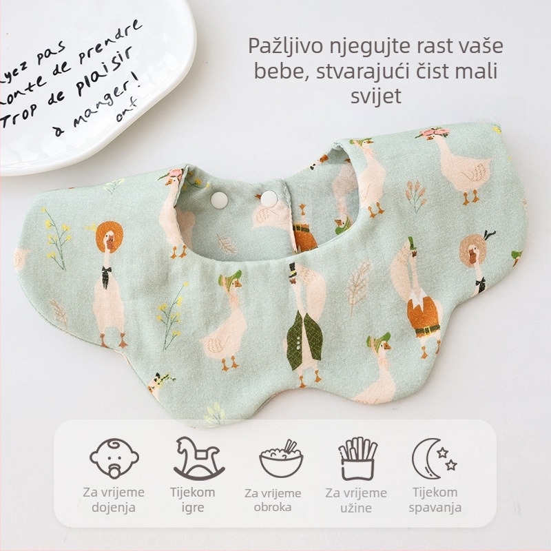 Dječji ubrus od čiste pamuk gaze, motiv latice i vala, upijajući, unisex, pogodan za dojenčad i malu djecu.