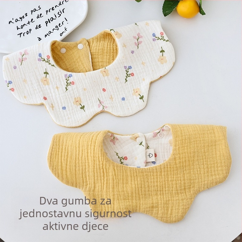 Dječji ubrus od čiste pamuk gaze, motiv latice i vala, upijajući, unisex, pogodan za dojenčad i malu djecu.