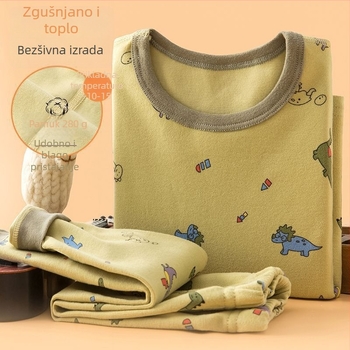 Dječji debeli jesenski komplet gornji dio i donji dio za bazni sloj termo odjeće, za dječake – laneni materijal, glavni materijal: zajčje krzno