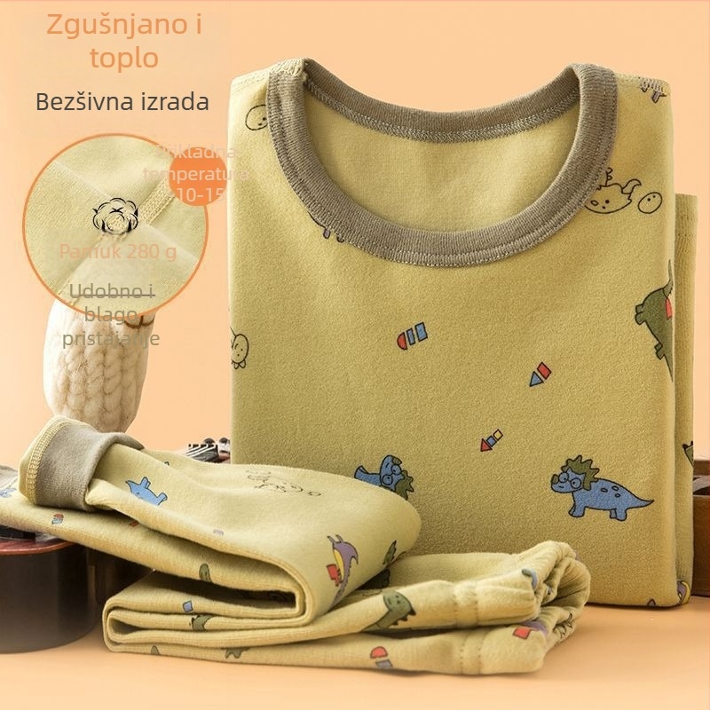 Dječji debeli jesenski komplet gornji dio i donji dio za bazni sloj termo odjeće, za dječake – laneni materijal, glavni materijal: zajčje krzno