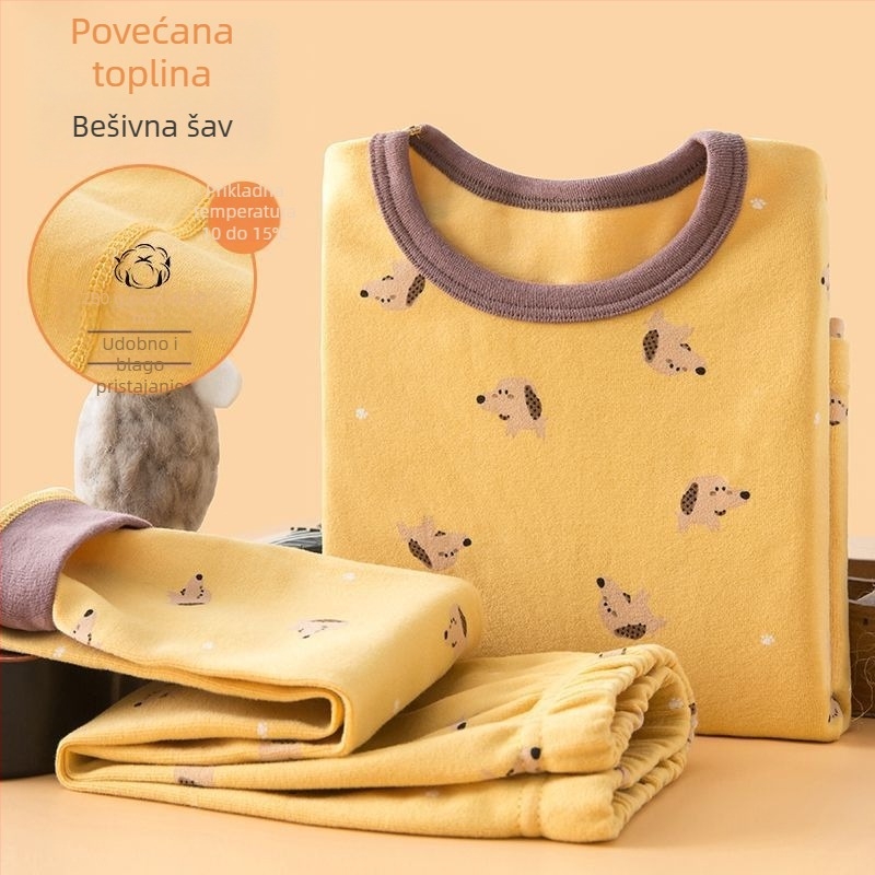 Dječji debeli jesenski komplet gornji dio i donji dio za bazni sloj termo odjeće, za dječake – laneni materijal, glavni materijal: zajčje krzno