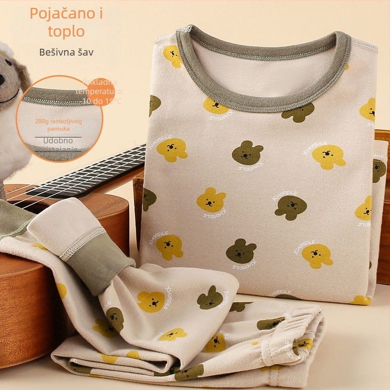 Dječji debeli jesenski komplet gornji dio i donji dio za bazni sloj termo odjeće, za dječake – laneni materijal, glavni materijal: zajčje krzno