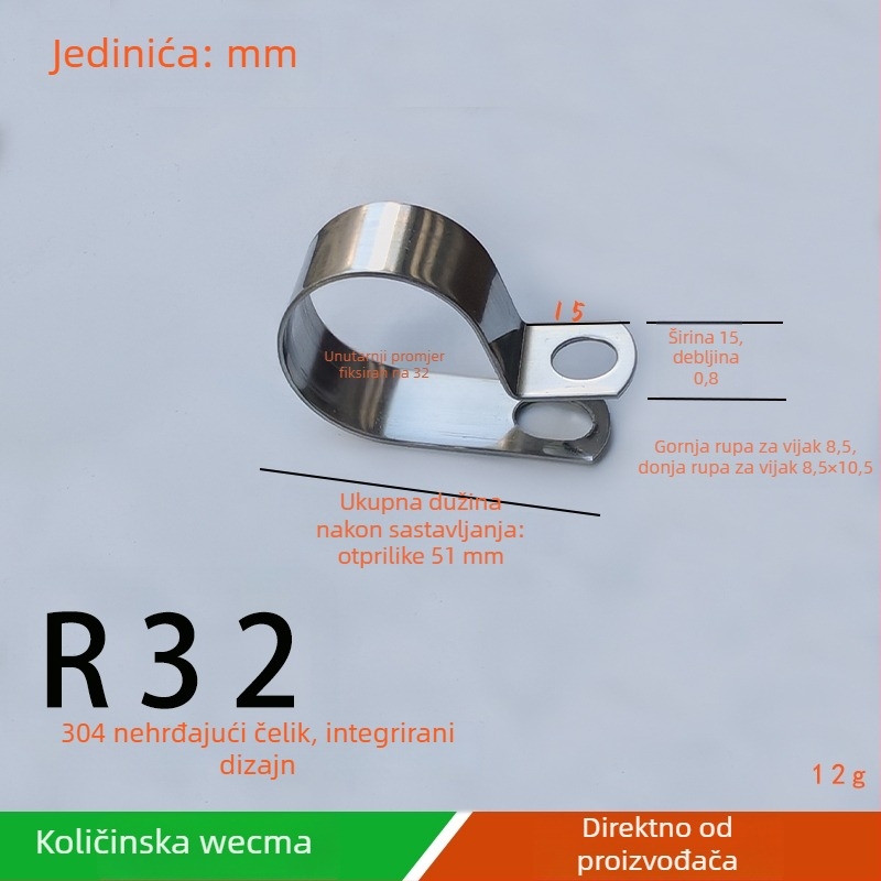 304 nehrđajući čelik, ojačani držač cijevi tipa R, Q686, jednostrani držač za kabelske i uljne cijevi