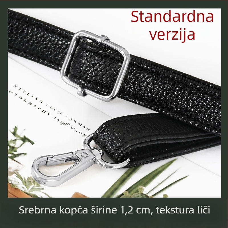 Crni kožni kaiš za torbu – dijagonalni kaiš za rame, zamjena