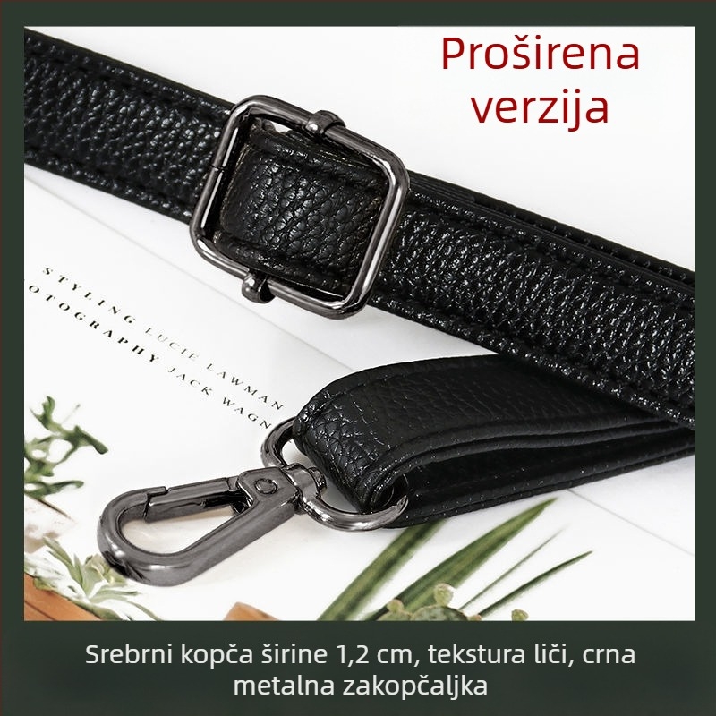 Crni kožni kaiš za torbu – dijagonalni kaiš za rame, zamjena