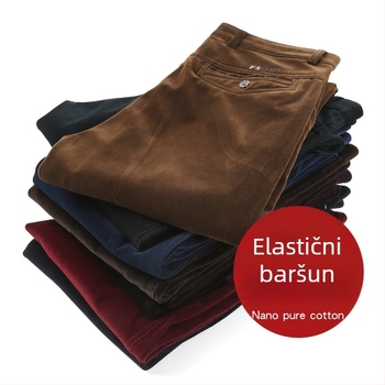 Muške hlače od korduroja s fleece podstavom, ravni kroj, visok pojas, zimske