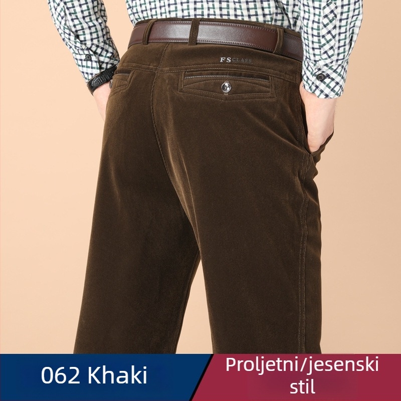Muške hlače od korduroja s fleece podstavom, ravni kroj, visok pojas, zimske
