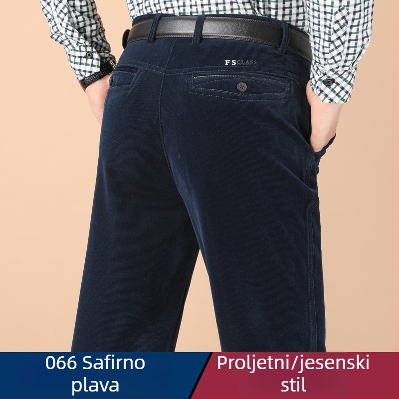 Muške hlače od korduroja s fleece podstavom, ravni kroj, visok pojas, zimske