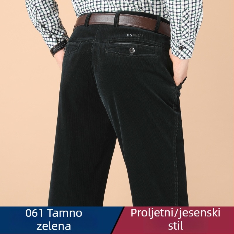 Muške hlače od korduroja s fleece podstavom, ravni kroj, visok pojas, zimske