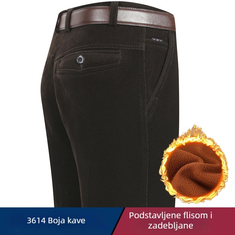 Muške hlače od korduroja s fleece podstavom, ravni kroj, visok pojas, zimske