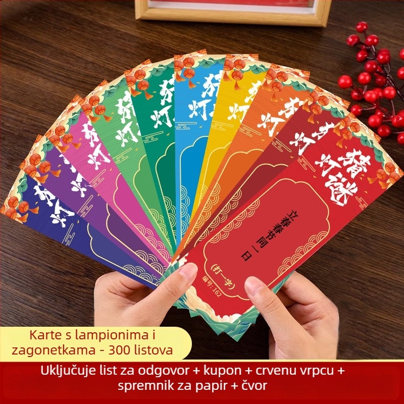 Set kartica s zagonetkama za lampion za Festival Mjeseca – papir, kvadratni oblik, DIY, etnički stil