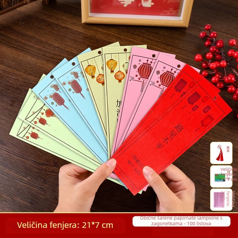 Set kartica s zagonetkama za lampion za Festival Mjeseca – papir, kvadratni oblik, DIY, etnički stil