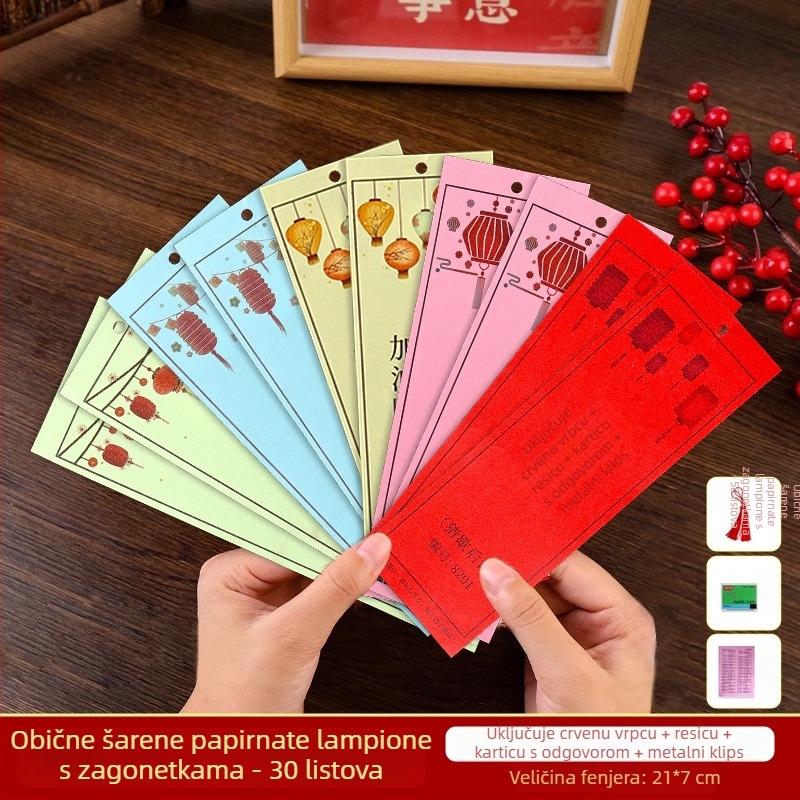 Set kartica s zagonetkama za lampion za Festival Mjeseca – papir, kvadratni oblik, DIY, etnički stil