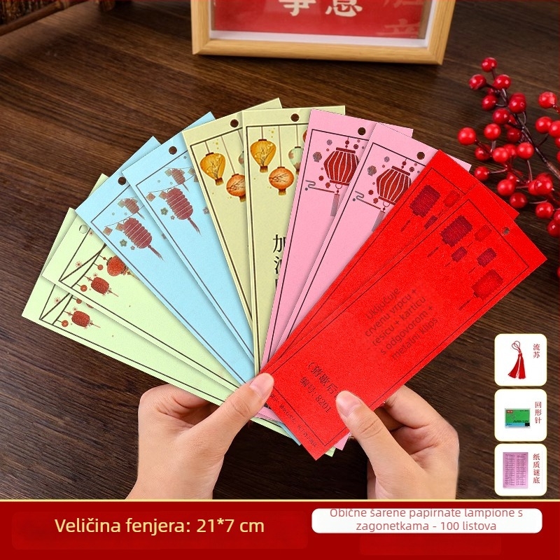 Set kartica s zagonetkama za lampion za Festival Mjeseca – papir, kvadratni oblik, DIY, etnički stil