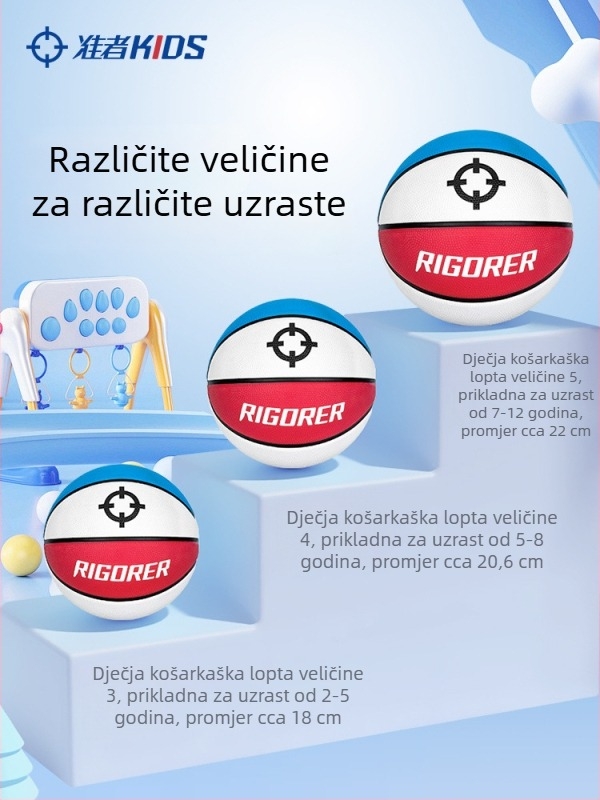 Dječja košarkaška lopta za vanjsku trening, veličina 5, plava, otporna na habanje, namijenjena djeci predškolskog i osnovnoškolskog uzrasta.